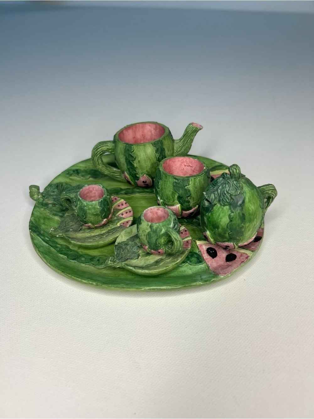 Vintage 1995 Young’s Inc Miniature Watermelon Resin Tea Set